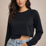 Area Stars Black Cropped Long Sleeve Top Women’s Large NWT Photo 0