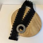 Black Floral Lace Wide Wrap Crystal Gem Round Embellished Buckle Free Size Photo 2