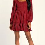 Lulus Only You and I Burgundy Long Sleeve Tie-Back Mini Skater Dress Photo 0