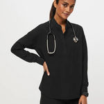 FIGS  Rafaela Oversized Longsleeve Scrub Top in Black, Size Small Photo 0