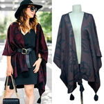 Cleobella Sevigny Capelet Maroon & Black Floral Poncho Wrap One Size Photo 1