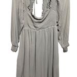 Listicle Gray Smocked Square Neck Tie Back Long Sleeve Mini Dress Women's Size S Photo 0