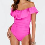 La Blanca NEW  Ginger Off the Shoulder One-Piece Swimsuit Pink Ruffle Size US 4 Photo 2
