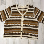 Ultra Pink  Brown and Cream Striped Crochet Top Photo 0