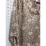 Everly  Tan White Floral Leopard Print V Neck Roll Tab Sleeve Blouse Top Size S Photo 1