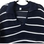 Old Navy L Striped Knit Sweater Polo Shirt Navy White Nautical Coastal Cruise Photo 12