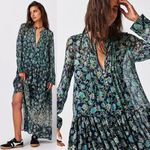 Free People Bohemian See it through Maxi Dress Twilight Floral Medium Retro 70s Photo 1