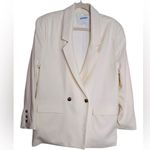 Old Navy  Double Breasted Linen Blend Suit Blazer Shoulder Padding Relaxed Large Photo 3