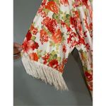 Blu Planet Floral Fringe Kimono Size Medium White Photo 2