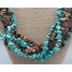 Artisan Boho Multi Strand Faux Turquoise & Tigers Eye Chip Stone Collar Necklace Blue Photo 3
