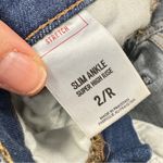 EXPRESS  Blue Super High Rise Distressed Slim Ankle Jeans Womens 2 Raw Hem Denim Photo 8