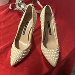 French Connection  Cream Pearl-Studded Heels 9 Preowned Photo 7