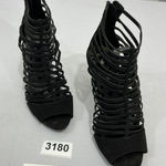 Brash Womans Size 8.5 Black Strappy Peep Toe Zip Stiletto Booties Photo 0