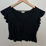 Free People  Intimately Black Ruffle Plunge V-Neck Crop Top Peplum Size Large Photo 3