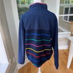 Lands' End Land’s End Heritage Fleece Navy Blue Rainbow Stripe Quarter Snap Sweatshirt M Photo 3