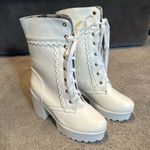Women’s White Lace Up Chunky Heeled Boots Size 11 (42 EU) NEW White Photo 1