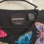 Michael Simon Embroidered Butterfly Button Up Black Cardigan Size Medium Vintage Photo 2
