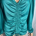 Marc New York  Women’s Size L Teal Ruched V-Neck Blouse Long Sleeve Photo 1