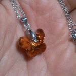 Orange Color Austrian Crystal Butterfly Brass Pendant Stainless Steel Necklace Photo 2