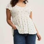 Torrid NEW Smocked Flutter Sleeve Peace Signs Cloud Dancer Babydoll Top Size 4X Photo 1