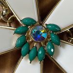 Statement Necklace Floral Rhinestones Green White Gold Tone Adjustable Chain Photo 5