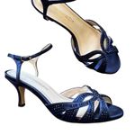 Caparros  Blue Satin Rhinestone Kitten Heels Womens 7 Formal Dressy Party Bling Photo 0