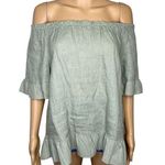 Terzo Millenno Made in Italy Mint Green 100% Linen Off The Shoulder Top Sz Small Photo 0