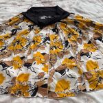 Susan Bristol linen blend floral yellow brown A-line lined midi skirt, size M Photo 4