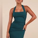 NWT Lulus Emerald Halter Bodycon Tulip Midi Dress medium Blue Photo 2