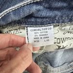Cowgirl Tuff Ride Fearless Bootcut Women's Jeans Distressed Stretch Size 35x31 Blue Photo 3
