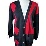 Valerie Stevens Vintage 100% Merino Wool Cardigan M | Argyle Geometric Sweater Photo 0