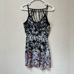 Studio Y Strappy Floral Fit & Flare Mini Dress Size Small Black Pink Spring Summer Photo 3