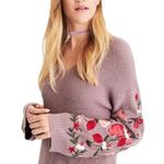 American Eagle AEO Floral Sleeve Embroidery Sweater Size Xs Photo 0
