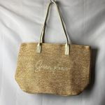UNBRANDED STRAW PURSE WITH YELLOW PINEAPPLE CLOTH LINING OFF WHITE STRAPS Tan Photo 1