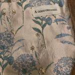 A Gogo Original Makeup Bag Zipper Pouch 10x7 Embroidered Floral Ivory Blue Green Photo 2