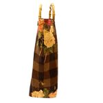 Cynthia Hart Los Angeles Floral Plaid Tote Bag Bamboo Handles Gold Brown Photo 3