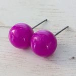 Vintage Stud Earrings Neon Fuchsia Ball 3/8" Pink Photo 0