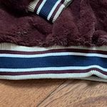 ZARA | Burgundy Faux Fur Crewneck Sweatshirt Small Striped Photo 2