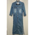 Haoduoyi  Women's Denim Maxi Dress Long Sleeve Collared Button Down Size M Photo 2