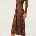Good American  Daynight Long Sleeve Midi Wrap Dress in Caramel Leopard Photo 6