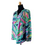 Lilly Pulitzer  Elsa Top 100% Silk Long Sleeve Split Neck Blouse Blue Siz… Photo 6