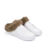 Cape Robbin NWT White Slip on Sneakers with Faux Brown Fur Trim Sz 10 Style Vibe Photo 4