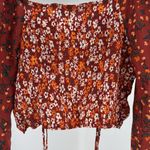 Madden NYC Junior's Shirred floral Print Peasant Top L Puff sleeve smocked Orange Size undefined Photo 5