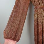Dress Forum Dress Womens M Rust Gold Shiny Flowy Fit Flare Belted Glam Party NWT Red Size M Photo 4