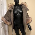 Raccoon Fur Flare Sleeve Parka Coat Jacket Winter Coat trench Green Size M Photo 7