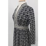 Vintage 70s Geometric Print Maxi Dress Empire Waist Long Sleeve Black White 8 Photo 6