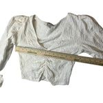 ZARA Women's M White Floral Ruched Waffle Textured Crop Top Blouse Puffy Sleeves Photo 6