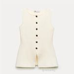 ZARA  Off-White Knit Gold Button Sleeveless Top Vest | M Photo 1
