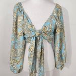 Karma Highway Blue Cream Crop Top with Full Sleeves and Tie Waist One Size Size undefined Photo 2