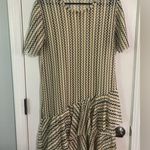 ZARA  Dress Womens Medium W B Collection Blue Tan Striped Ruffle Short sleeve Photo 3